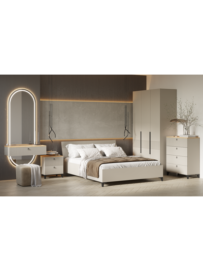 Ника спальный гарнитур модульный мдф бежевый мат-05 / лдсп кашемир + дуб делано