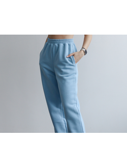 Брюки прямого кроя хлопковый велюр (небесный)