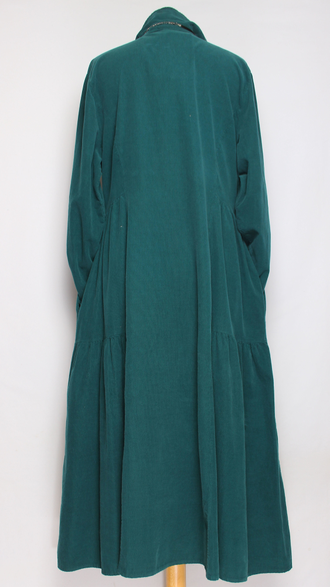 Платье-рубашка Бохо "Вельвет карманы ярусы" изумруд, бирюза до р.52