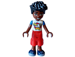 Friends Zac - White and Blue Shirt with Pizza and Game Controller, Red Trousers Cropped Large Pockets, Dark Blue Shoes, n/a (frnd605)