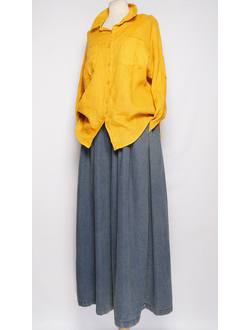 Рубашка лён "ПРЯМАЯ ДВА КАРМАНА" желтая, белая р.46-50