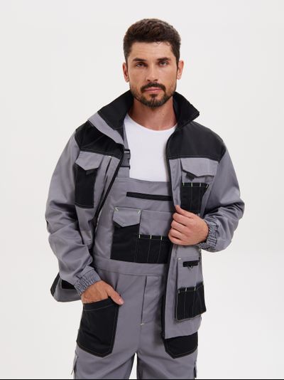 Костюм  КАНЗАС ткань 240гр, СОП, куртка+п/к, цвет св.серый с черным Арт.75824