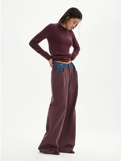 Джинсы с контрастным поясом (коричневый)