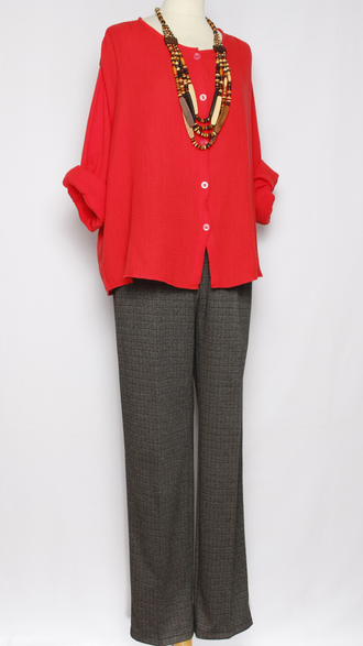 Брюки "Прямые" трикотажные коричневые клетка р.48-58