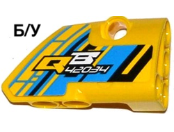 ! Б/У - Technic, Panel Fairing # 2 Small Smooth Short, Side B with QB 42034 on Dark Azure, Yellow and Black Background Pattern Sticker - Set 42034, Yellow (87086pb021) - Б/У