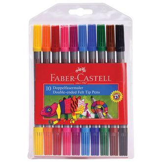 Фломастеры двусторонние FABER-CASTELL, 10 цветов, тонкая/толстая линия письма, ПВХ упаковка, 151110, 2 набора