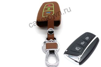 Коричневый чехол для смарт ключа Hyundai santa FE (2012-2018)
