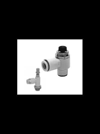Пневмодроссель с обратным клапаном и быстроразъемным фитингом, угловой тип AS1201F-4201F