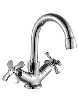 Смеситель для умывальника двуручный, с поворотным изливом, хром партнер