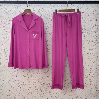 Пижама Виктория Сикрет в рубчик цвет ярко-розовый