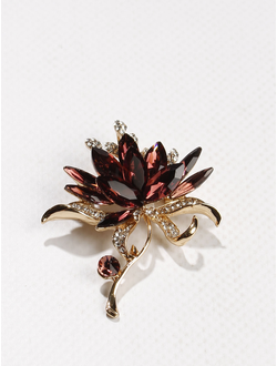 Брошь "Цветок камни стразы" бордовый