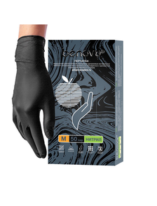 Перчатки нитриловые смотровые нестерильные текстурированные на пальцах черные BENOVY, L 50 пар