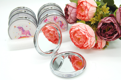 Зеркальце карманное двойное с блестками (ТИП: Бабочки, Единорог)