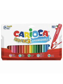 Фломастеры утолщенные CARIOCA (Италия) "Bravo", 24 цвета, суперсмываемые, 42763