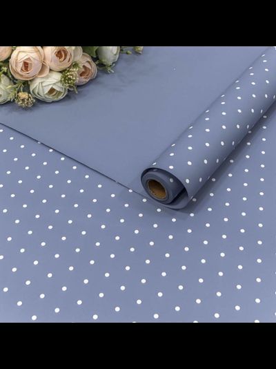 Пленка матовая в рулоне "Мелкий горошек" 65мкм (синяя), 58см*10м