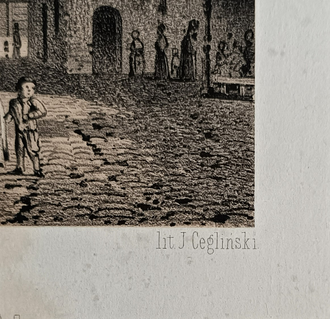 "Многоквартирные дома на рынке Казимеж" гравюра Adam Lerue / Julian Cegliński 1857 год