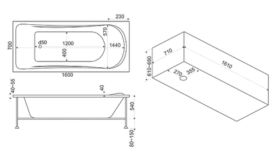 Акриловая гидромассажная ванна BAS Стайл 160х70