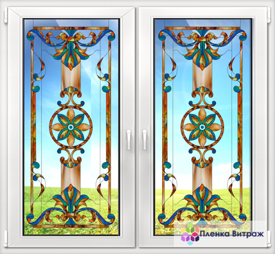 Витражная пленка, витражная пленка самоклеющаяся,пленочный витраж с классическим рисунком прозрачная