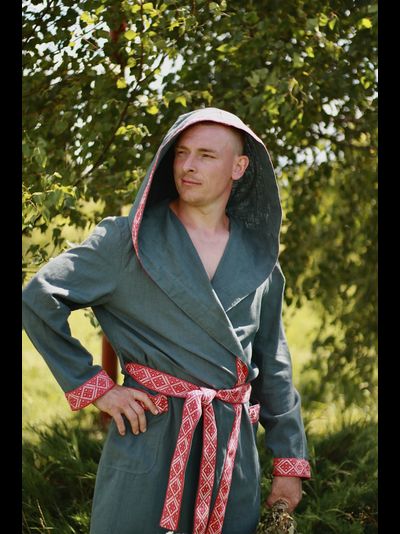 Халат для бани из крапивы "Легкий Пар" зеленый с капюшоном