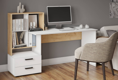 СКМ-5 компьютерный стол Белый с тиснением/Дуб Крафт Золотой