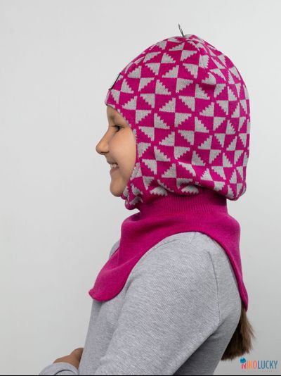 Шапка-шлем "Бантики" 20201-07, цвет малиновый, серый, р. 54-56