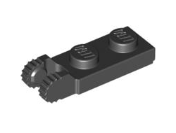 Hinge Plate 1 x 2 Locking with 2 Fingers on End and 9 Teeth with Bottom Groove, Black (44302a / 4183060)