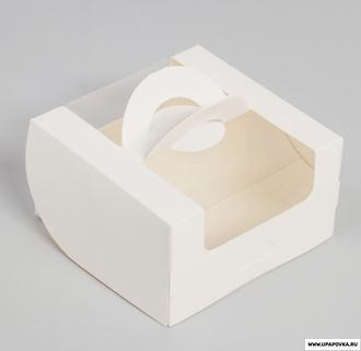 Коробка под бенто-торт с окном 14 х 14 х 8 см Белая