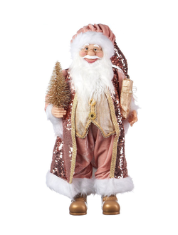 Новогодний сувенир Санта-Клаус с подарком и елочкой 60 см, розовый