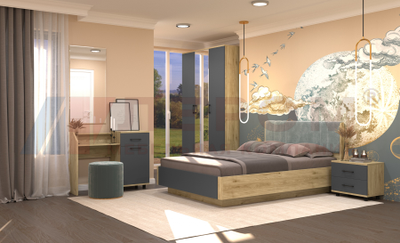 Композиция спальни ГРЕЙС корпус Гикори Джексон Светлый/фасад Антрацит Матовый