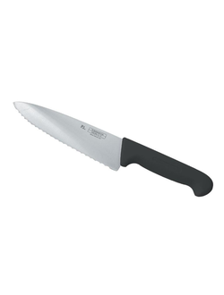 Нож поварской 20 см, черная пластиковая ручка, волнистое лезвие