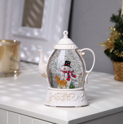 Новогодний снежный фонарик в виде чайника «Снеговик» 8 × 13.3 × 4.5 см