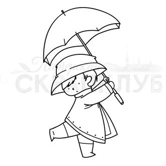 штамп девочка под зонтиком