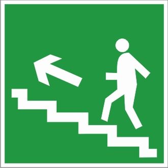 Знак E16 «Направление к эвакуационному выходу по лестнице вверх»