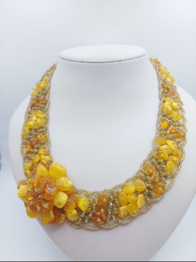Колье из Чешского бисера и натурального янтаря 00956.2