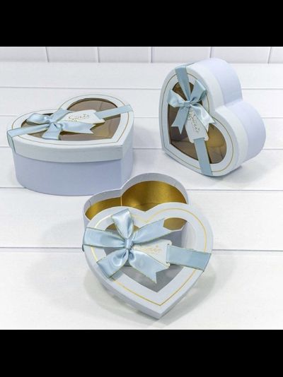 Коробка подарочная "Сердце" с окном и бантиком (голубая), 16,2*14,3*6см