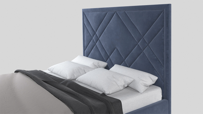 Современная дизайнерская кровать Джевел, мягкое высокое изголовье, геометрическая стежка, фанера, усиленная металлом, с подъемным механизмом и бельевым ящиком