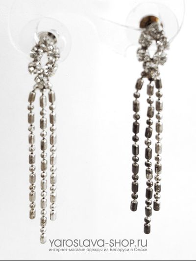 Е-809 Серьги пусеты с подвесками из цепочек.