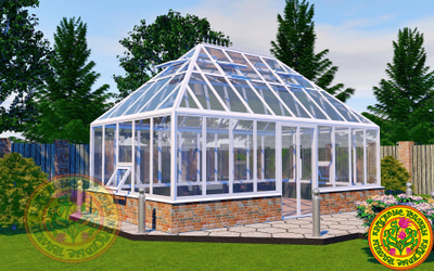 Базовая комплектация теплицы из стекла и алюминия ПЛИМУТ КРИСТАЛ БОКС размером 3500 х 6000 мм