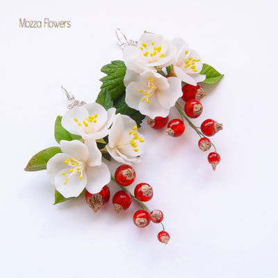 Серьги "Яблоня и красная смородина".