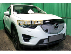 Защита радиатора Mazda CX-5 2015-2017 3D chrome с парктроником верх PREMIUM