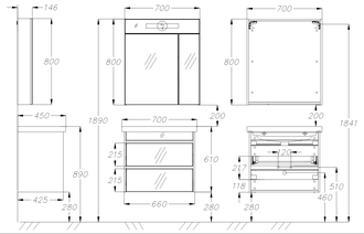 КОМПЛЕКТ МЕБЕЛИ ФРЕШ 70 БЕЛЫЙ (ФАСАДЫ СТЕКЛО)