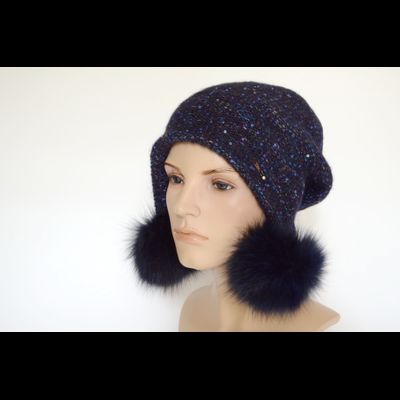 Шапка ушанка синяя с помпонами Vizio Италия 8022