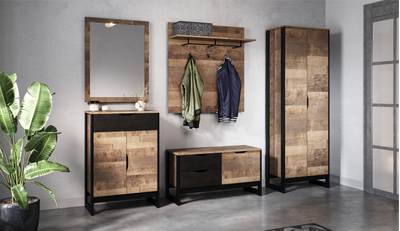 Шкаф Стокгольм двухдверный, дуб гранж песочный, железный камень