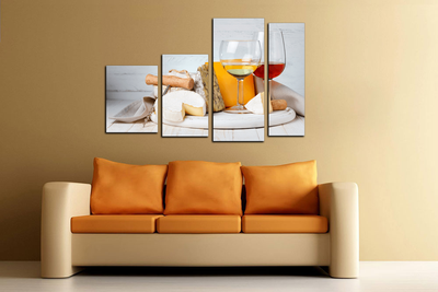 Модульная картина "Сыр с вином"