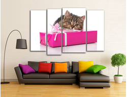 Модульная картина "Котик и подарок"