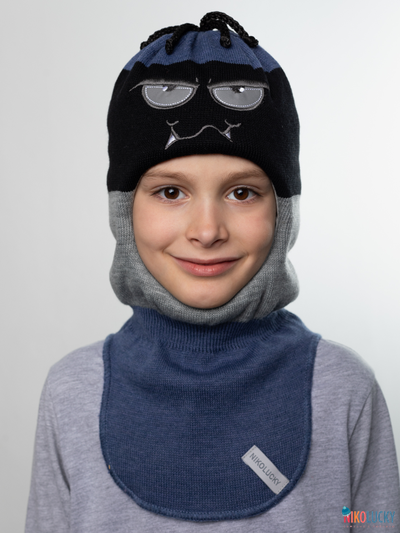 Шапка-шлем  19101-06, цвет черный, серый, джинс р. 54-56