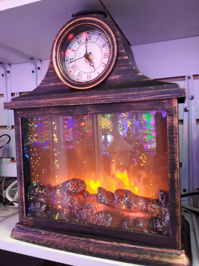 Фонарь "Камин с часами" c USB-кабелем, 42*30*13см, ЦВЕТ: Бронза, Черный