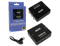 Адаптер H122 Mini HDMI2AV 1080p Converter to 3 rca (Black) 10pcs