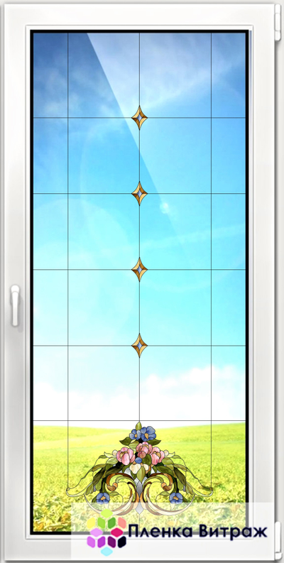 Витражная пленка, витражная пленка самоклеющаяся под заказ,пленочный витраж с цветочным рисунком