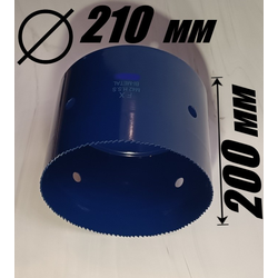 Коронка биметаллическая диаметр 210 мм глубина 200 мм + держатель с креплением шестигранник 13 мм для дрели